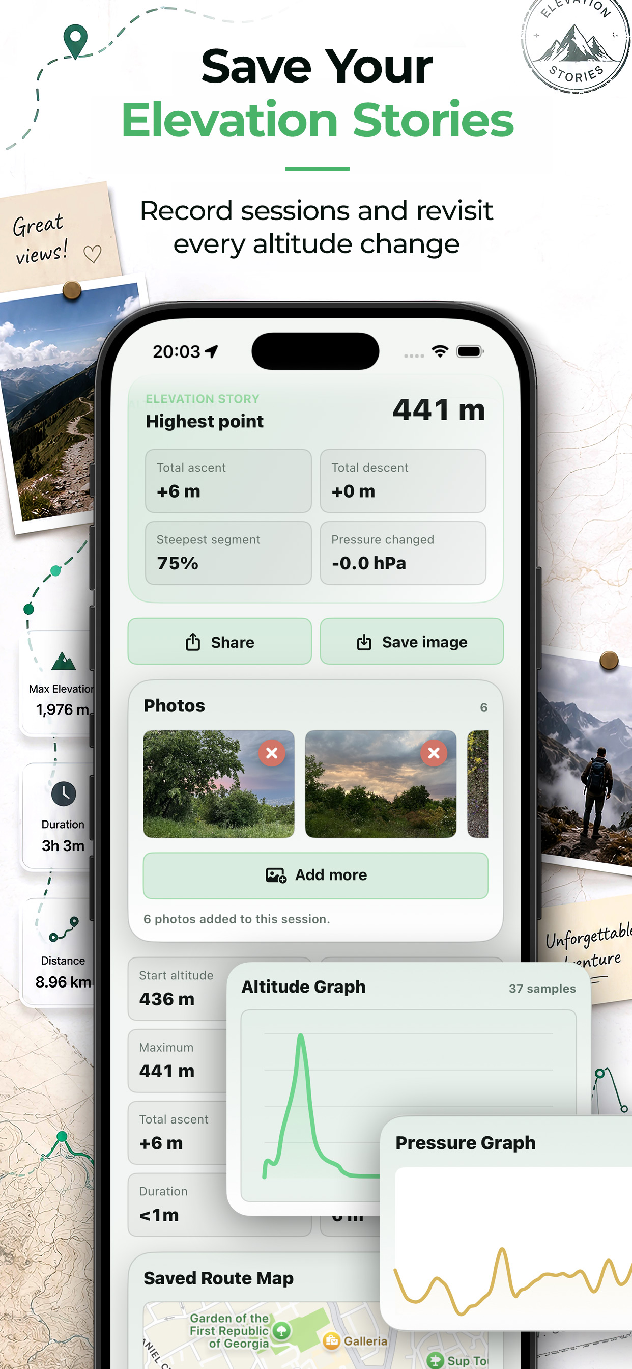 Altimeter AR saved elevation stories and charts