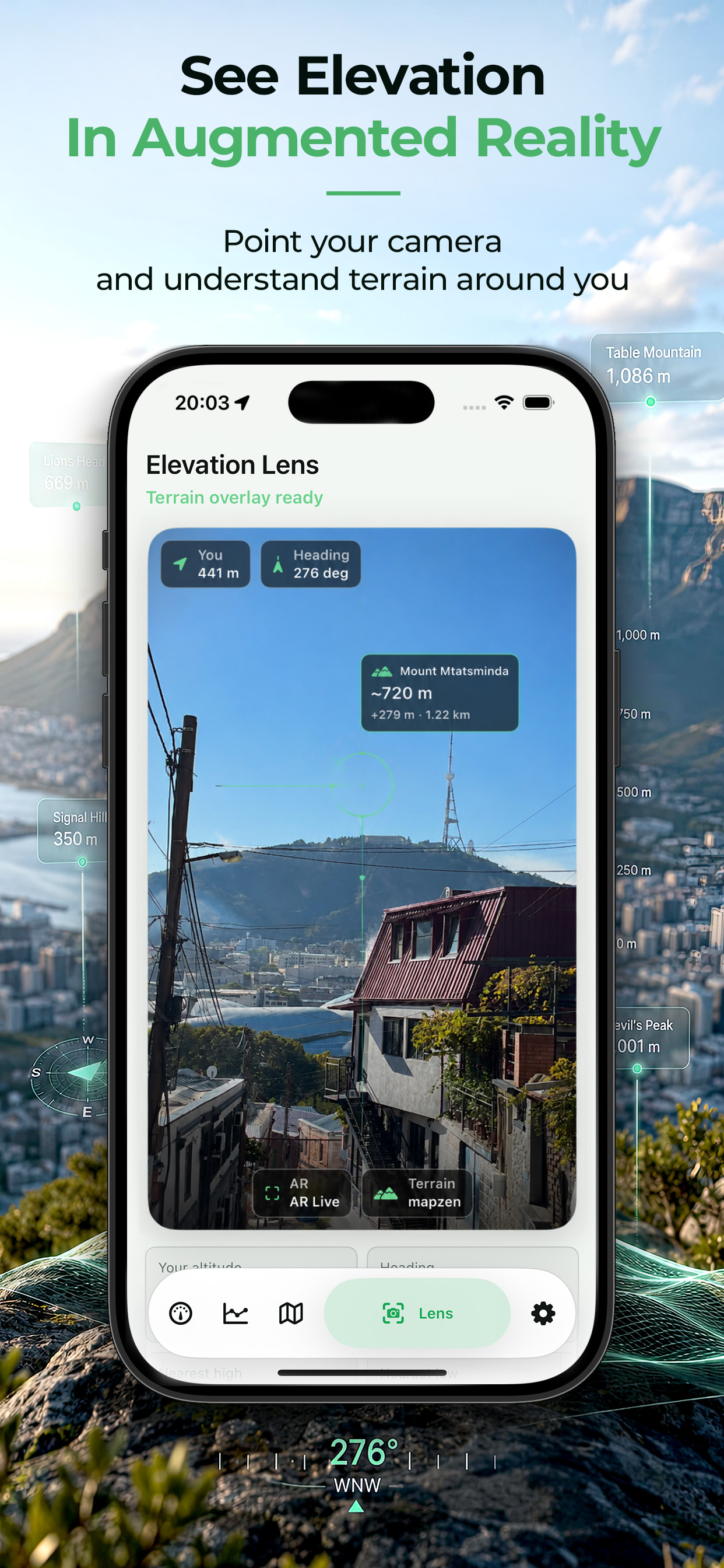 Altimeter AR elevation lens in augmented reality
