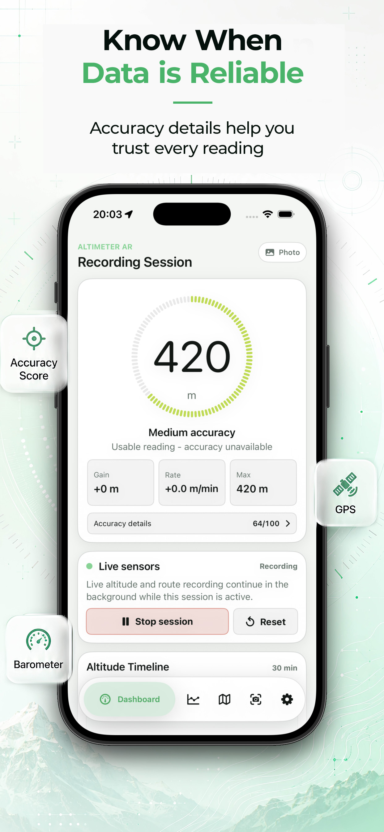 Altimeter AR altitude accuracy details