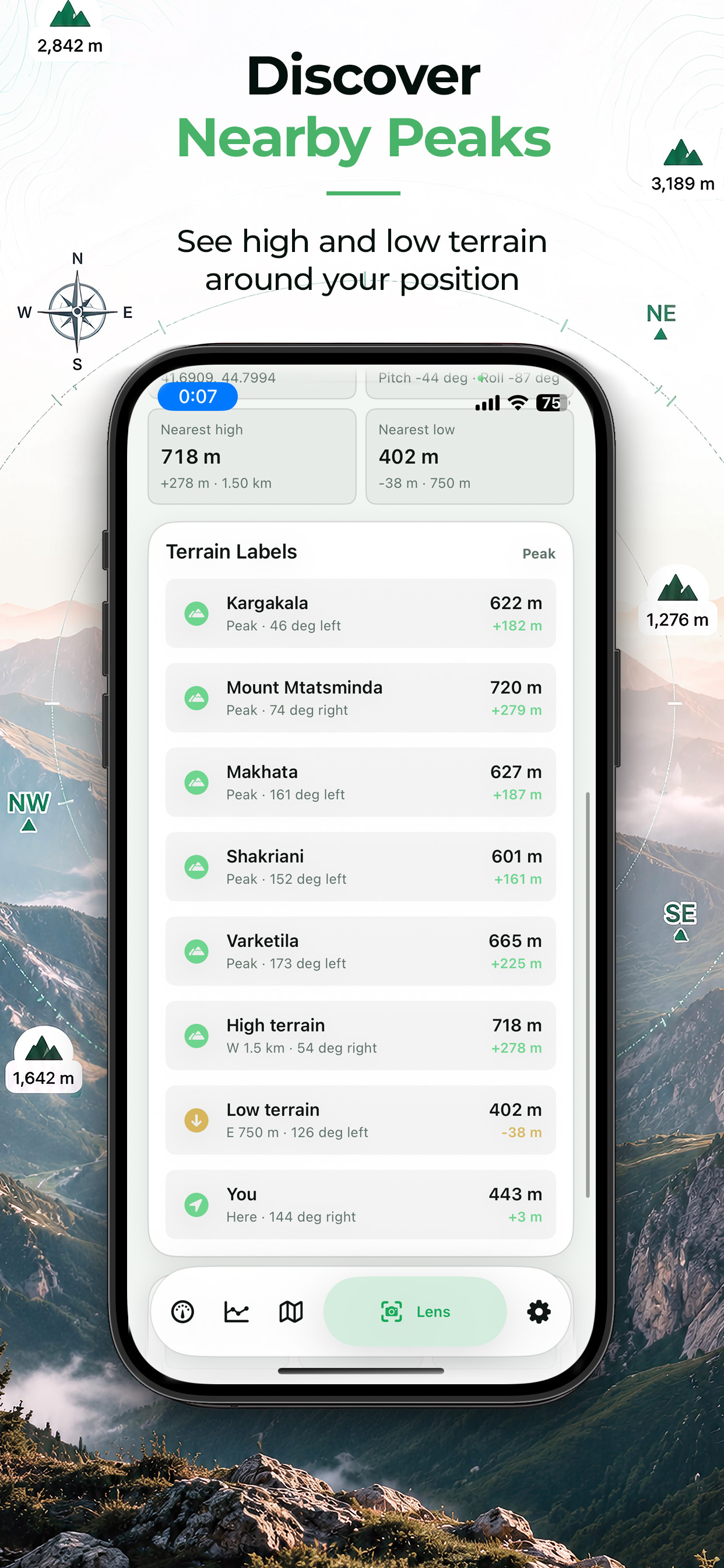 Altimeter AR nearby peaks and terrain labels