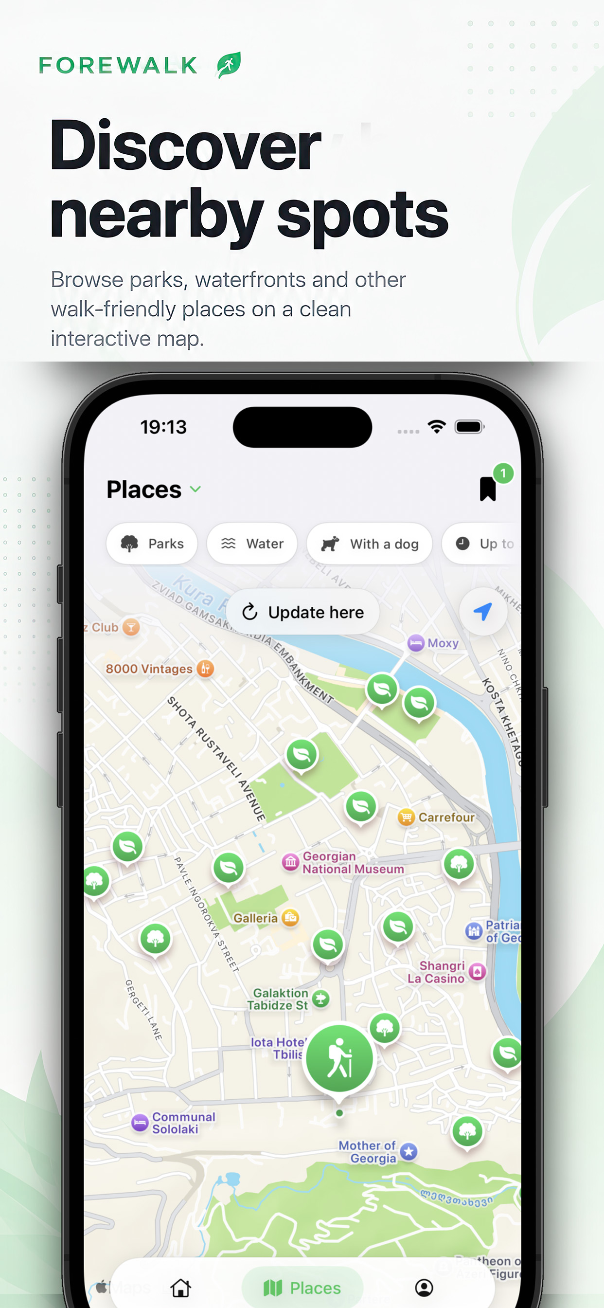Forewalk map of nearby parks and walk-friendly places