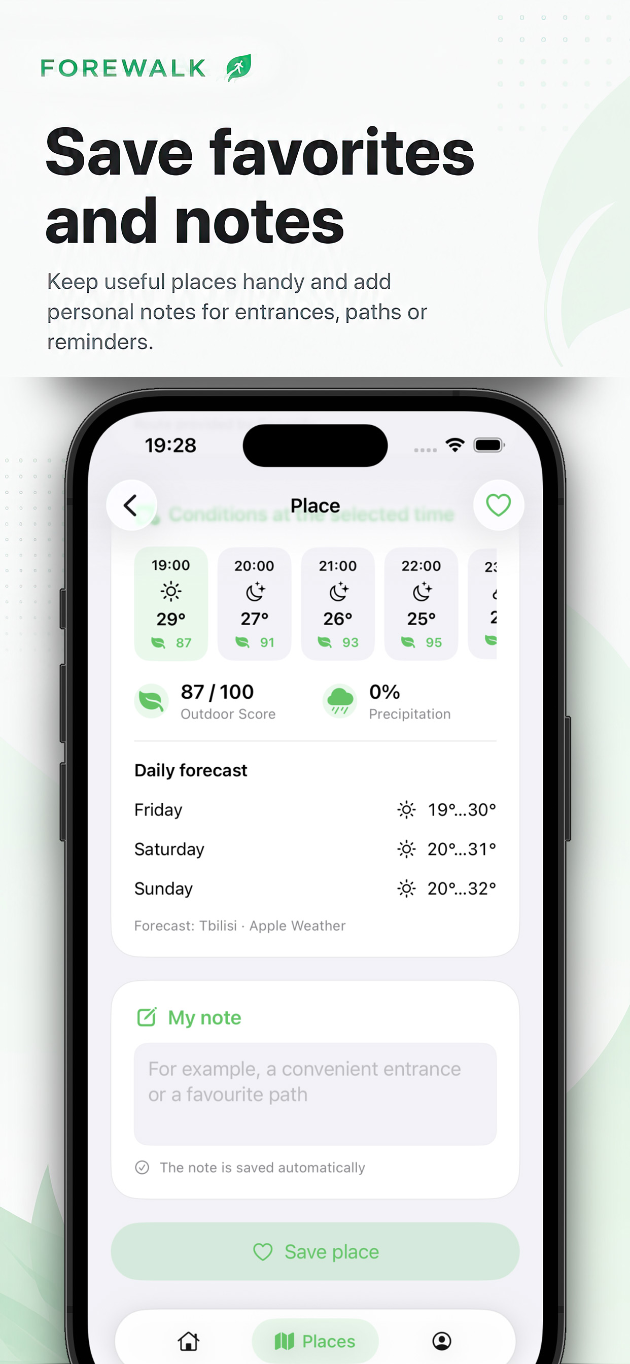 Forewalk weather and outdoor activity settings